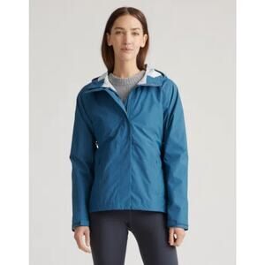 NWOT Quince Weatherproof Short Rain Shell Hooded Jacket Ink Blue Womens XS 4366